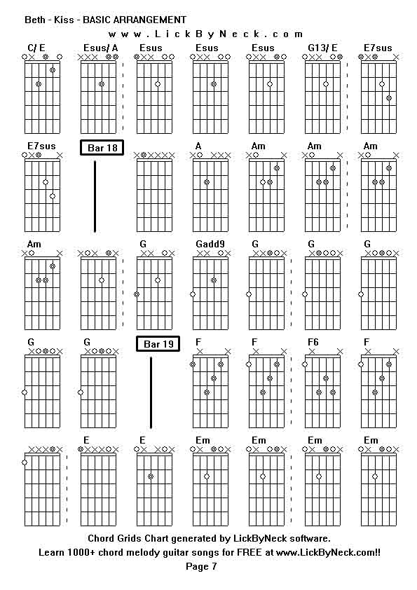 Chord Grids Chart of chord melody fingerstyle guitar song-Beth - Kiss - BASIC ARRANGEMENT,generated by LickByNeck software.